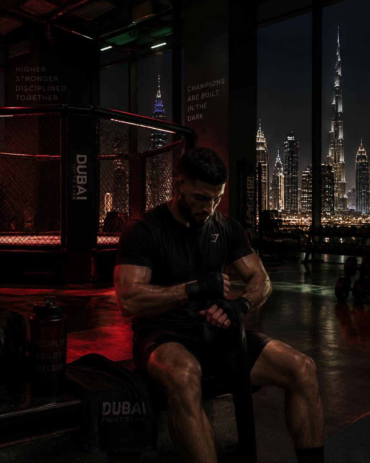 Fighter wrapping hands in the Dubai academy